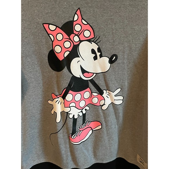 Disney Vans Spellout Minnie Womens Long Sleeve Sweatshirt SZ XS Gray Black Pink - Picture 10 of 10